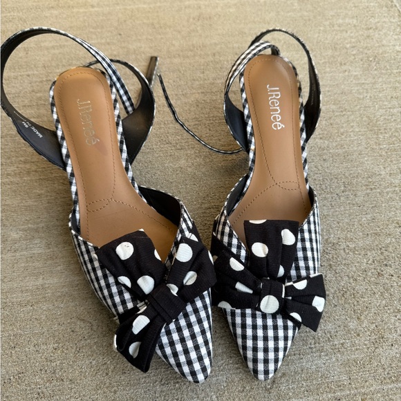 J.Renee Black and White Gingham Heels with Polka Dot Bow - Picture 3 of 5